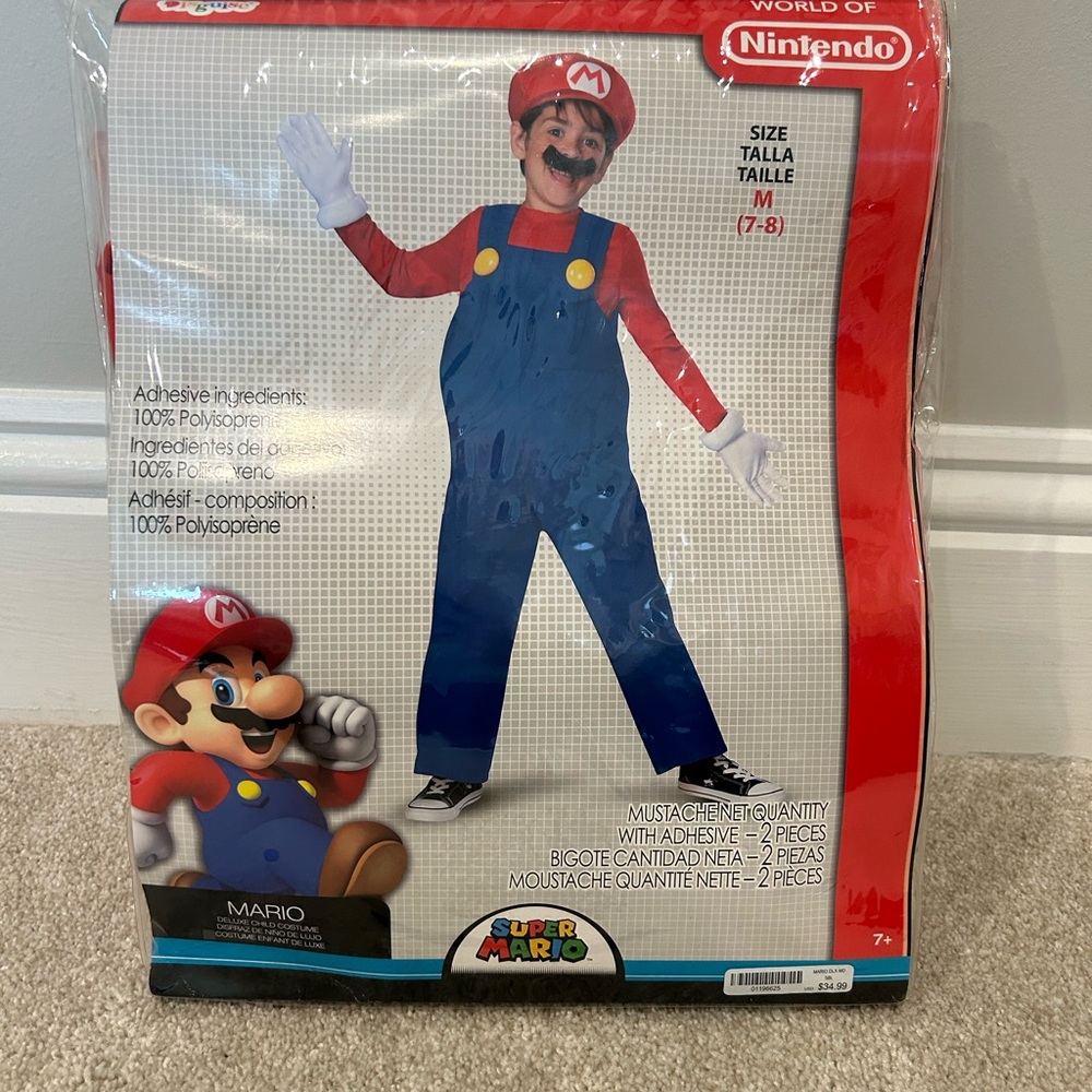 Nintendo Mario Kids Costume - Red and Blue size medium (7-8)